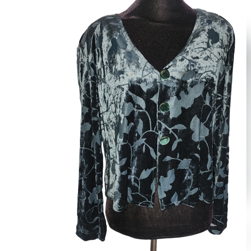 Vintage Rabbit Rabbit Rabbit Velvet Devoré Top Green Whimsygoth Size 14 - Picture 5 of 15